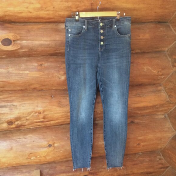 Liverpool Abby High-Rise Ankle Exposed Button Fly Raw Hem Denim Jeans Size 30/10 - Picture 1 of 9